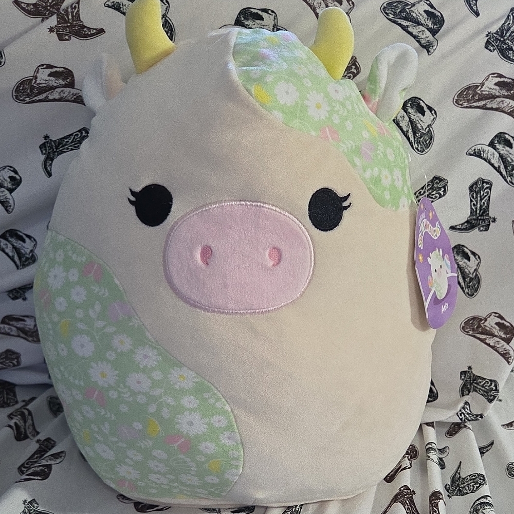 Squishmallows Cow ADA Plush - Cream, Pink, and Yellow